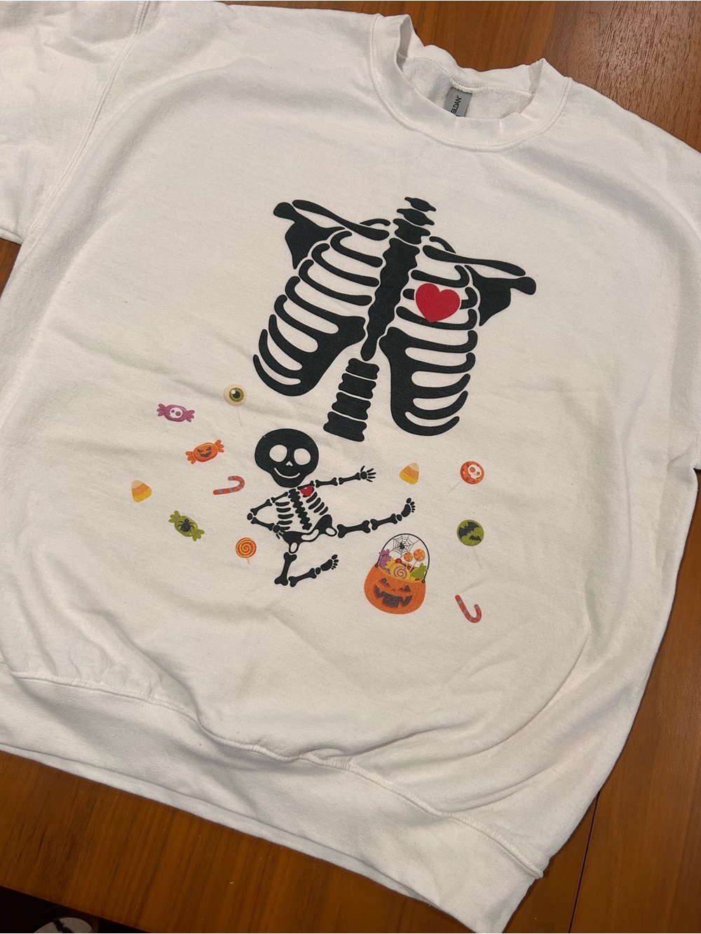 Woman’s White Skeleton Halloween Graphic Sweatshirt - pregnancy/maternity!